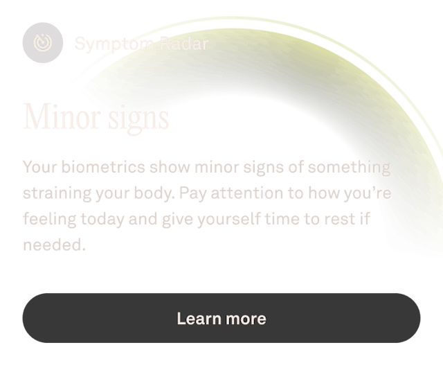 Oura Ring App view of the Symptom Radar UI